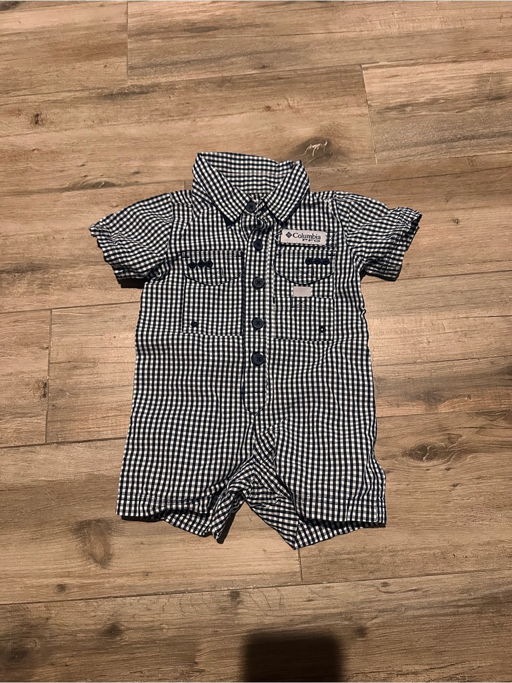 Columbia Navy and White Gingham Short Romper